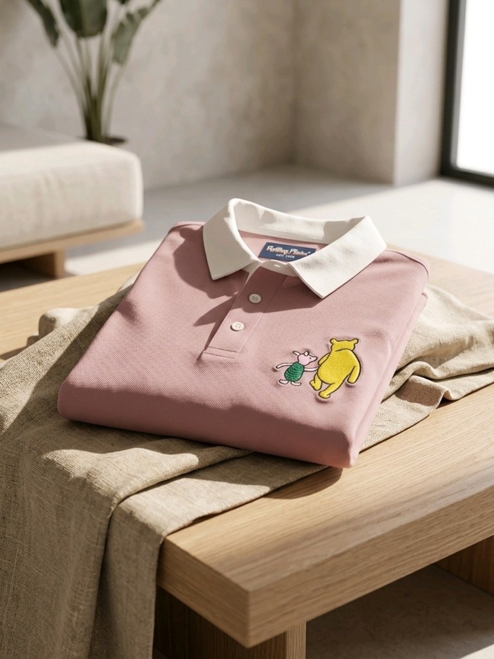 Rowing Blazers Pink Polo with White Collar With Winnie & Piglet